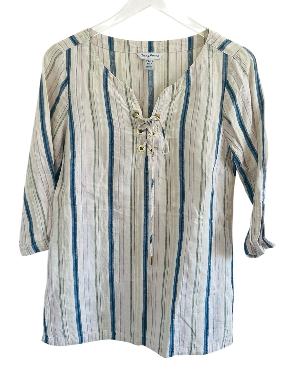 Tommy Bahama Cream Tunic with Blue and Green Stripes